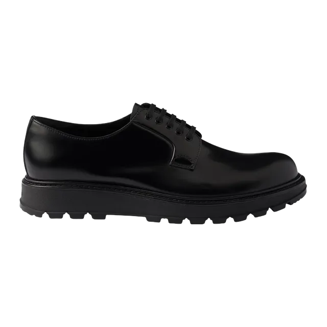 Prada Brushed Leather Lace-Up Black — Authentic Shoes & Footwear at CLZTURE