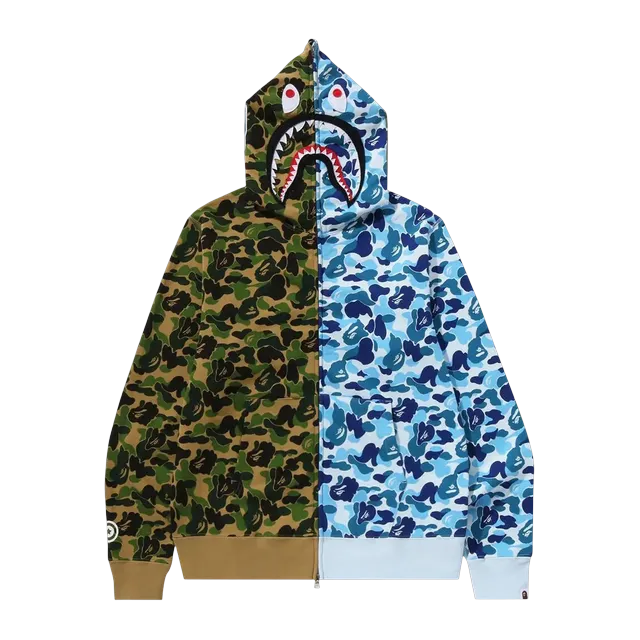 BAPE Abc Camo Crazy Shark Full Zip Hoodie Green/Blue — Authentic Hoodies & Sweats at CLZTURE