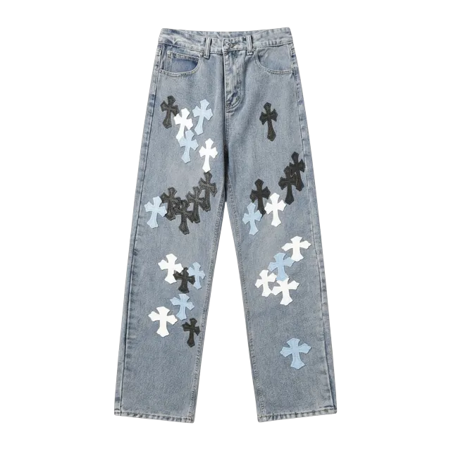 Chrome Hearts Cross Patch Jeans Black Light Blue — Authentic Chrome Hearts in stock at CLZTURE