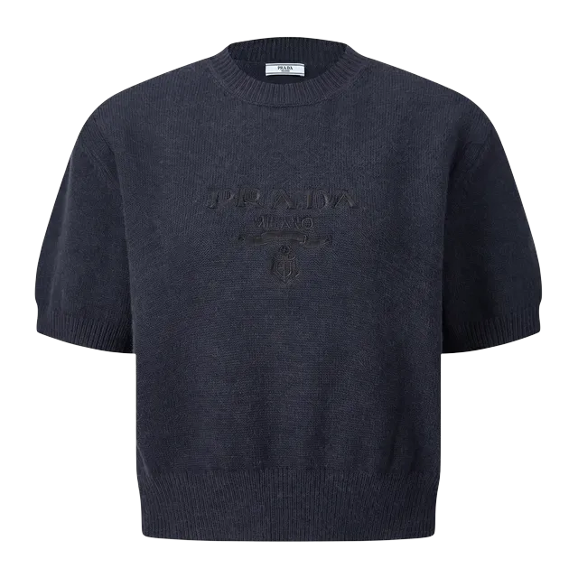 Prada Sweater Court à Col Rond Blue — Authentic Hoodies & Sweats at CLZTURE