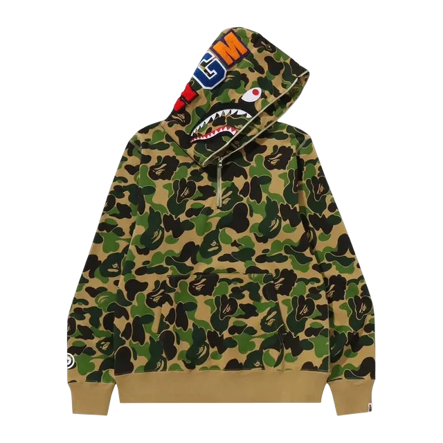 BAPE Abc Camo Shark Half Zip Pullover Hoodie Green — Authentic Bape in stock at CLZTURE