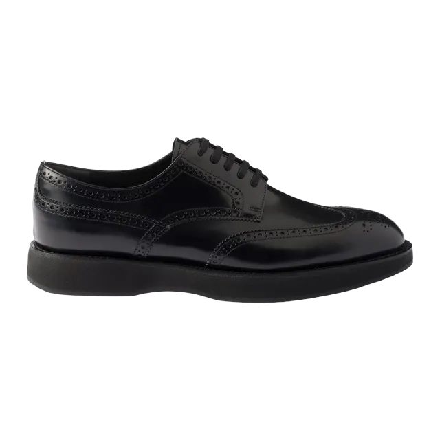 Prada Brushed Leather Laced Brogue Black — Authentic Shoes & Footwear at CLZTURE