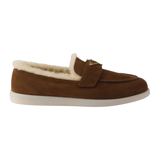 Prada Suede And Shearling Loafers Brown — Authentic Prada in stock at CLZTURE
