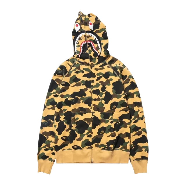 BAPE 1St Camo Shark Full Zip Hoodie Yellow — Authentic Hoodies & Sweats at CLZTURE
