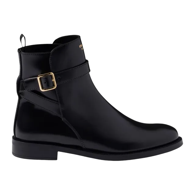 Prada Brushed Leather Ankle With Strap Black — Authentic Boots at CLZTURE