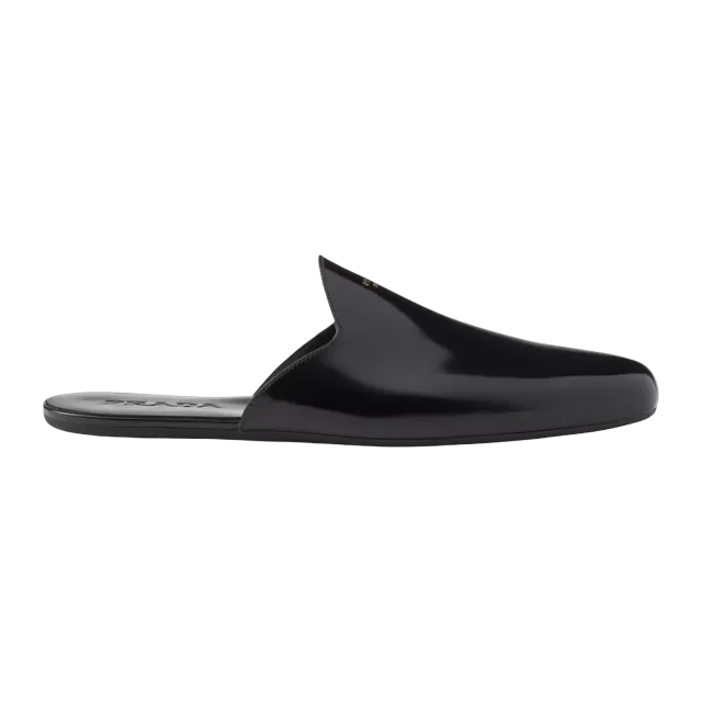 Prada Brushed Leather Slippers Black — Authentic Prada in stock at CLZTURE