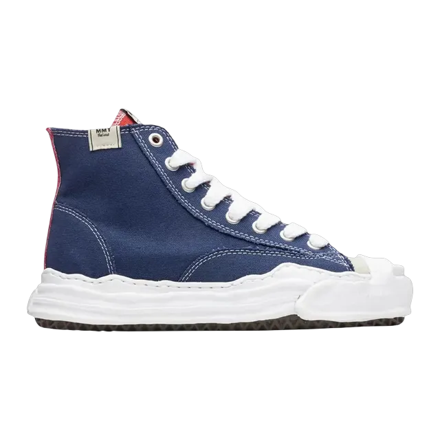 Mihara Yasuhiro Hank Og Sole Canvas High Navy Beige Mismatched — Authentic Shoes & Footwear at CLZTURE