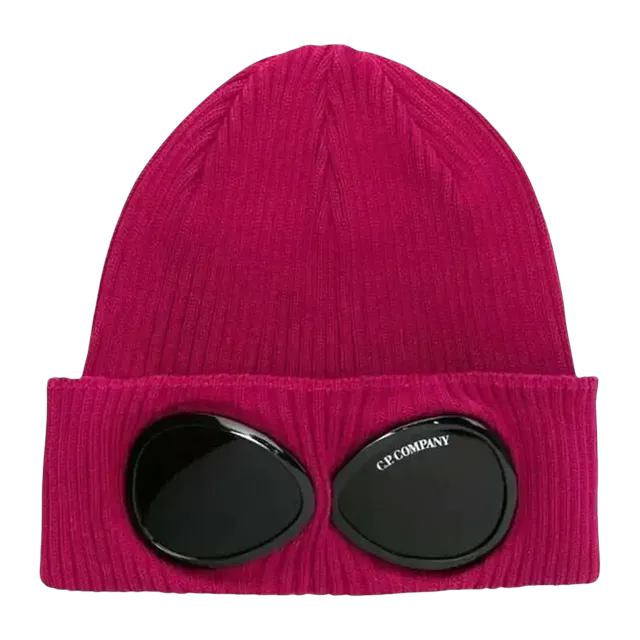 C.P. Company Goggles Detail Ribbed Beanie Red Bud — Authentic Accessories at CLZTURE