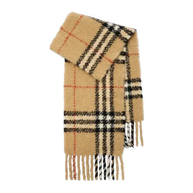 Burberry Scarf Wool D’Alpaga Mélangée Bouclée Check Neutral — Authentic Accessories at CLZTURE