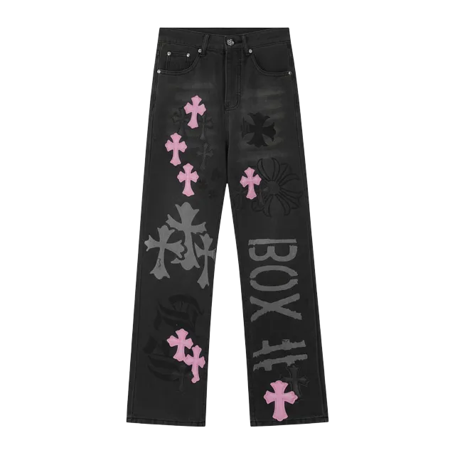 Chrome Hearts Cross Patch Jeans Grey Pink — Authentic Chrome Hearts in stock at CLZTURE
