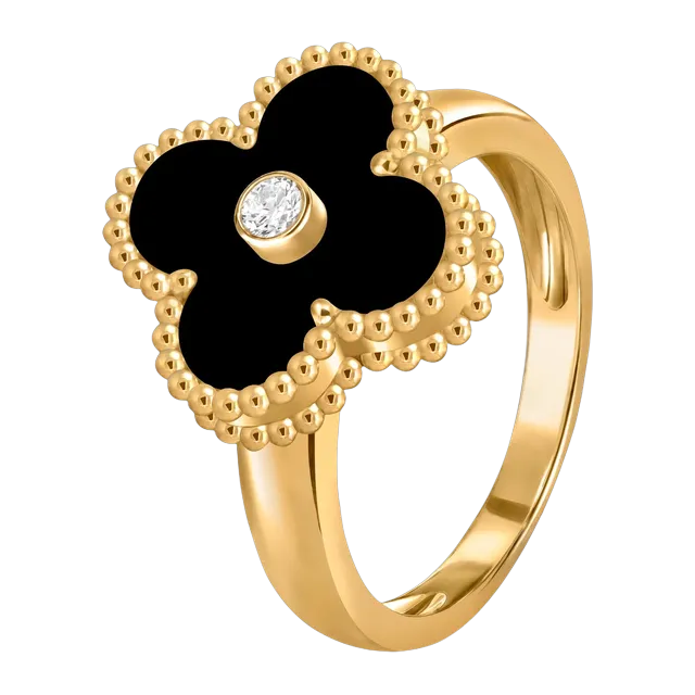 Van Cleef & Arpels Vintage Alhambra Diamant Onyx Gold — Authentic Rings at CLZTURE