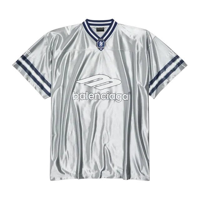 Balenciaga T-Shirt V-Neck 3B Football Silver — Authentic T-Shirts at CLZTURE