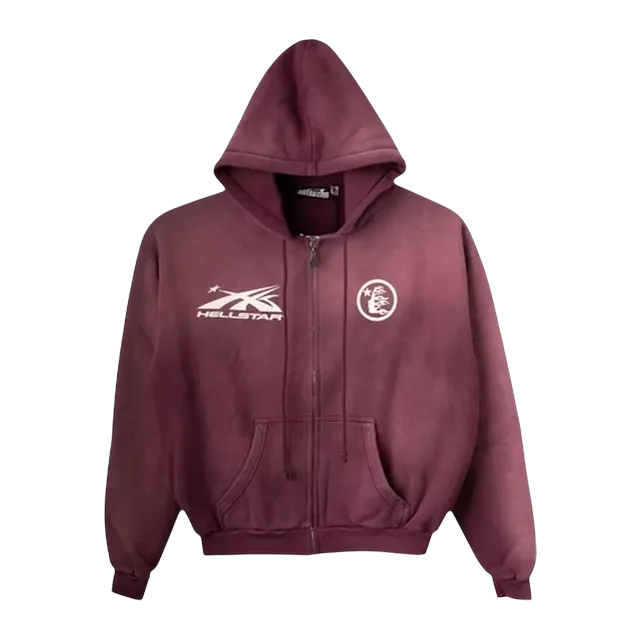 Hellstar Hs Logo Zip Up Hoodie Burgundy — Authentic Hoodies & Sweats at CLZTURE