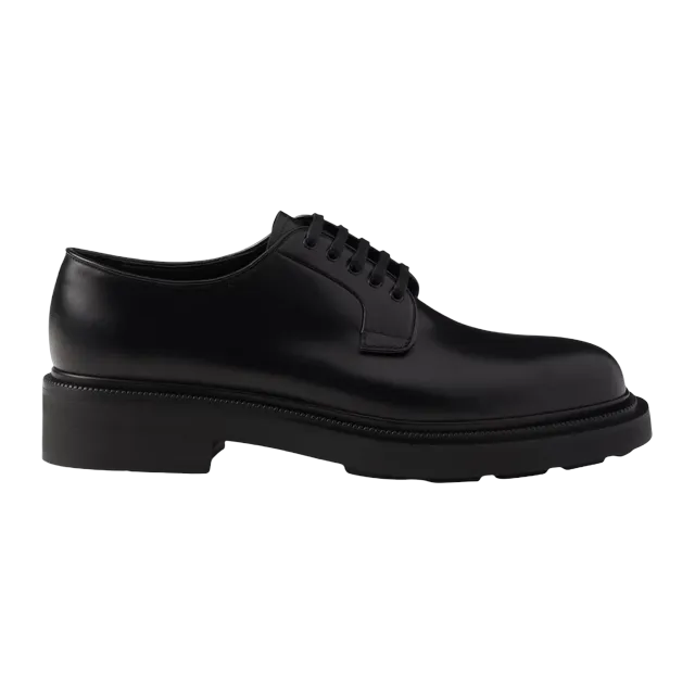 Prada Brushed Leather Derby Black — Authentic Shoes & Footwear at CLZTURE