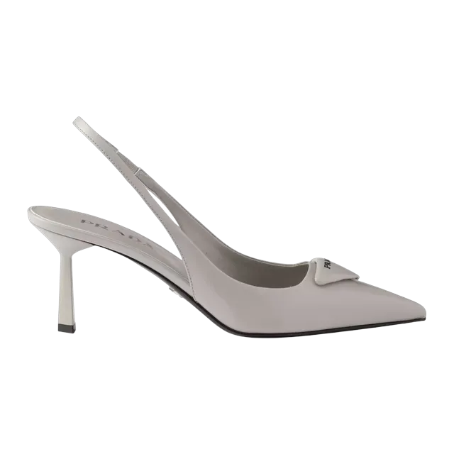 Prada Brushed Leather Slingback Pumps 75Mm White — Authentic Prada in stock at CLZTURE