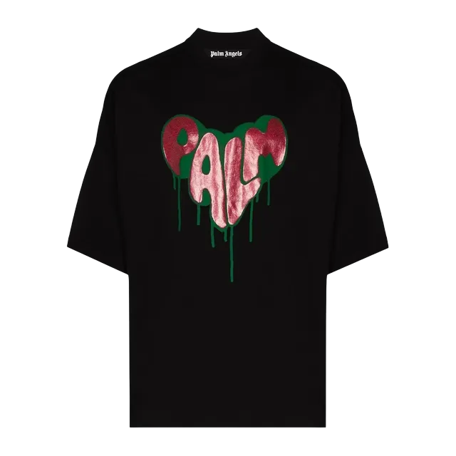 Palm Angels Heart Sprayed Logo Black — Authentic T-Shirts at CLZTURE