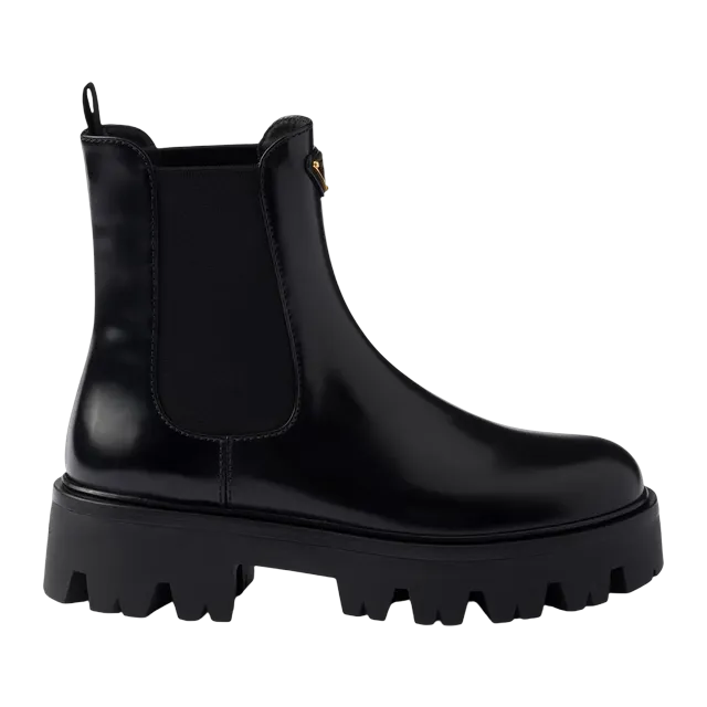 Prada Brushed Leather Booties Black — Authentic Boots at CLZTURE