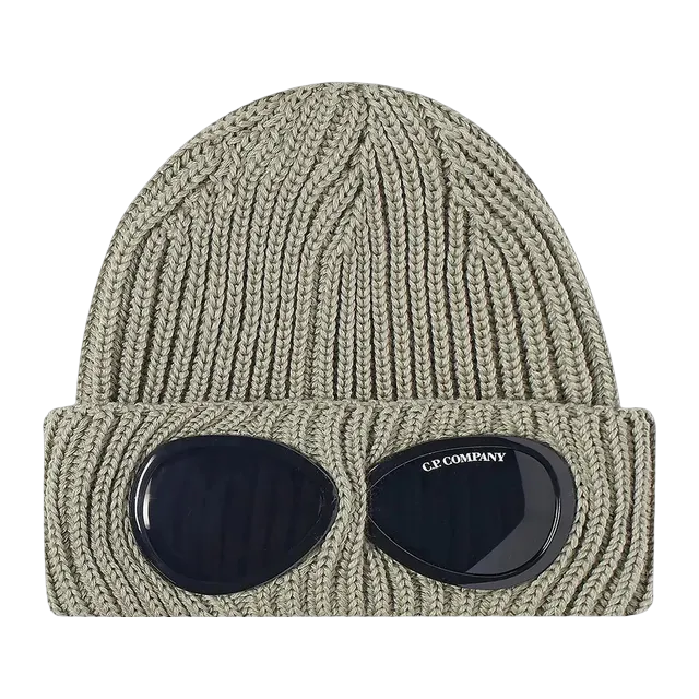 C.P. Company Extrafine Merino Wool Goggle Beanie Silver/Sage — Authentic Accessories at CLZTURE