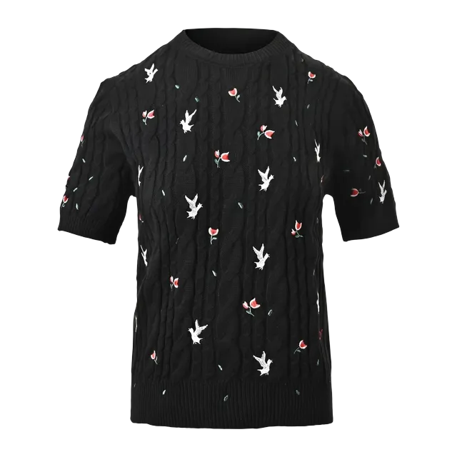 Dior Haut Manche Courte Maille Embroidered Black — Authentic T-Shirts at CLZTURE