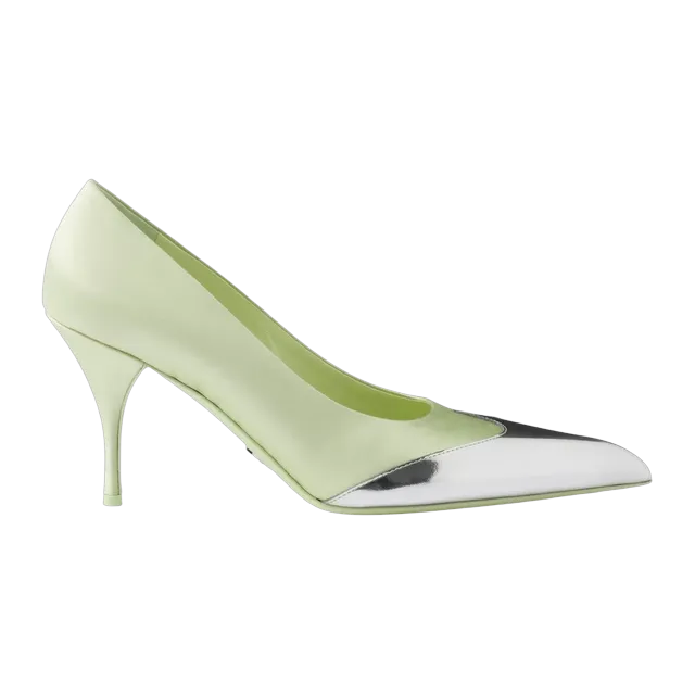 Prada Satin And Metallic Leather Pumps 85Mm Green — Authentic Shoes & Footwear at CLZTURE