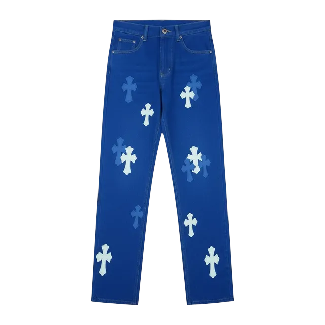 Chrome Hearts Cross Patch Jeans Blue White — Authentic Chrome Hearts in stock at CLZTURE