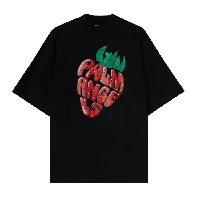Palm Angels Strawberry Printed Loose T-Shirt Black/Red — Authentic T-Shirts at CLZTURE