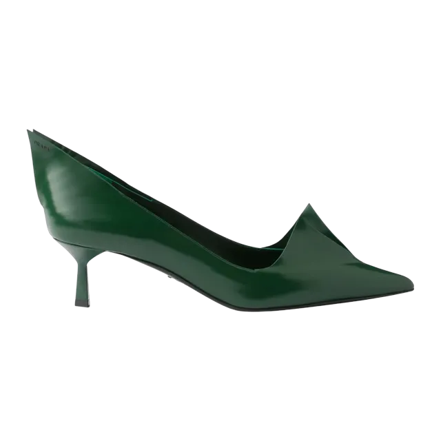 Prada Brushed Leather Pumps 55Mm Green — Authentic Shoes & Footwear at CLZTURE