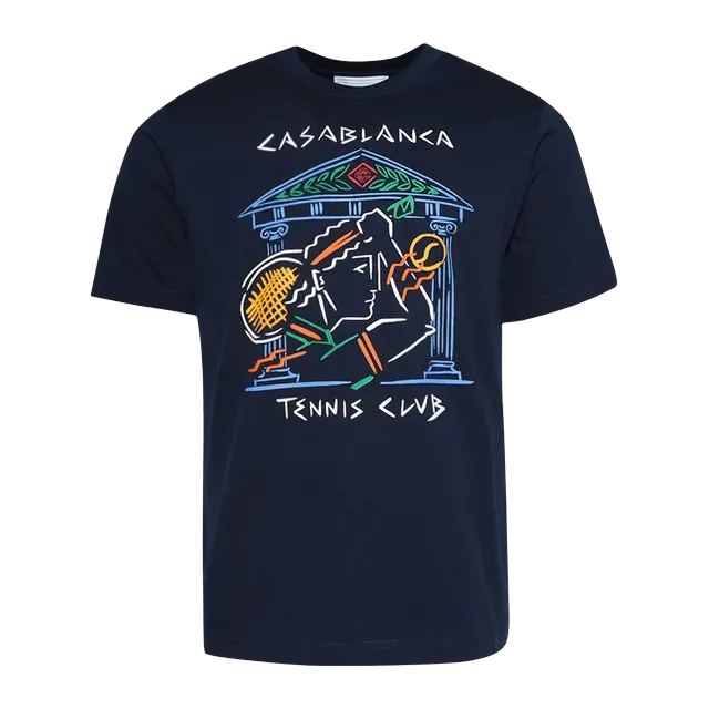 Casablanca Crayon Temple Tennis Club Screen Printed T-Shirt Navy — Authentic Casablanca in stock at CLZTURE