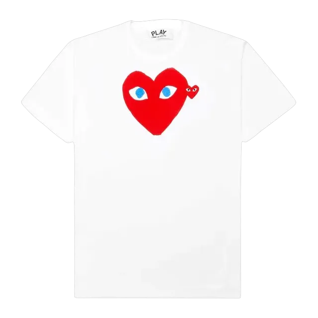 Comme des Garçons Play Blue Eyes Red Heart T-Shirt White — Authentic Comme Des Garçons in stock at CLZTURE