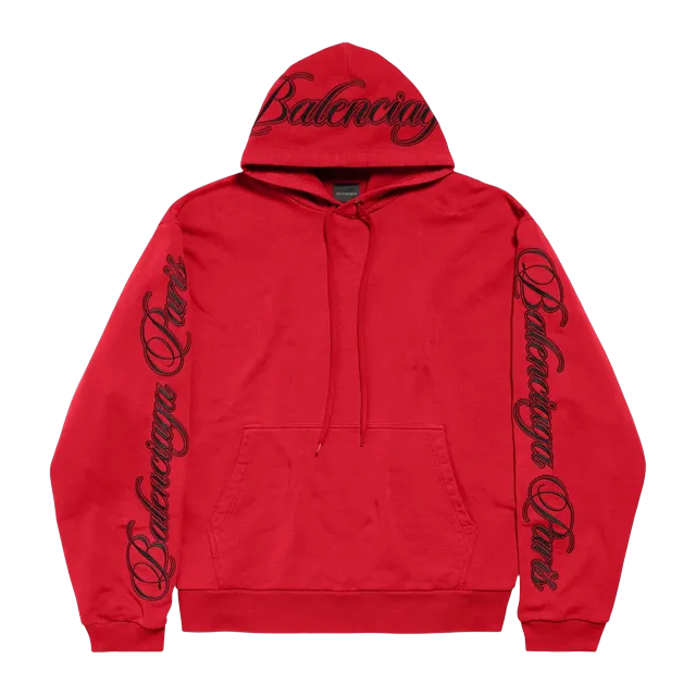 Balenciaga Hoodie Cursive Red — Authentic Balenciaga in stock at CLZTURE