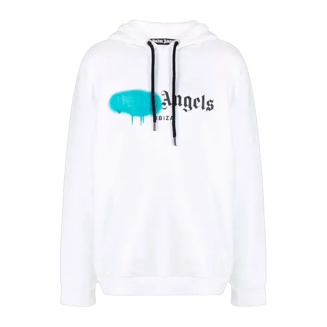 Palm Angels Ibiza Sprayed Logo Hoodie White — Authentic Palm Angels in stock at CLZTURE