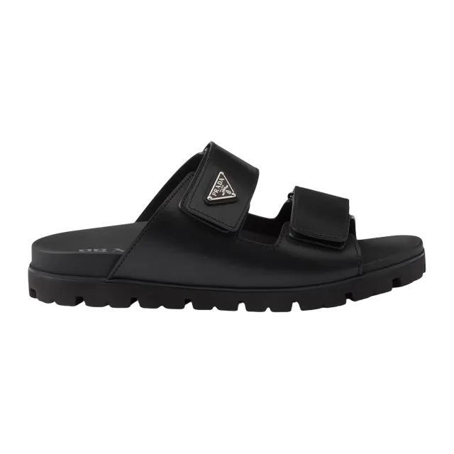 Prada Leather Strap Slides Black — Authentic Prada in stock at CLZTURE