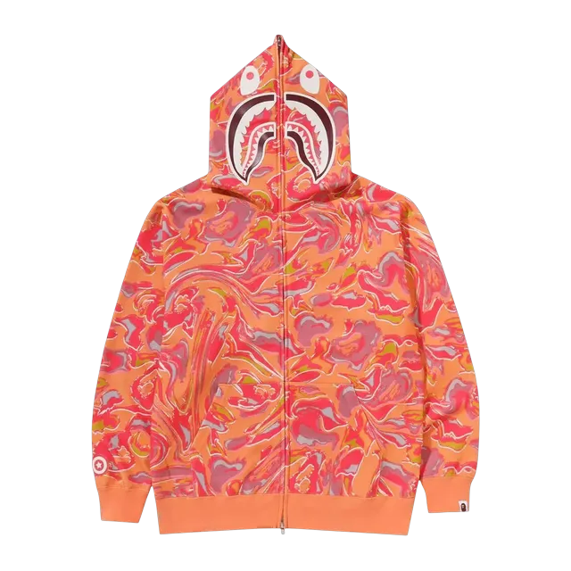 BAPE Marbling Camo Shark Relaxed Fit Full Zip Hoodie Orange — Authentic Hoodies & Sweats at CLZTURE