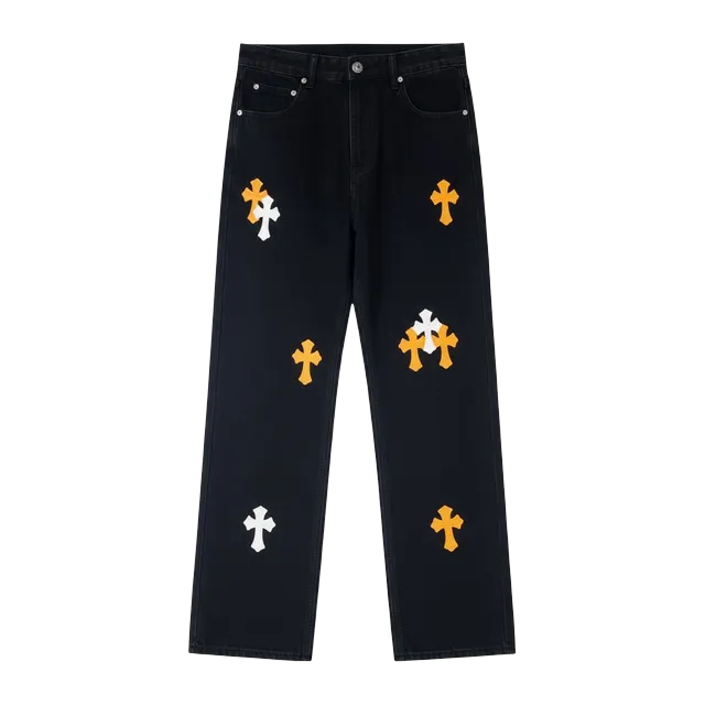 Chrome Hearts Cross Patch Chengdu Jeans Orange White — Authentic Chrome Hearts in stock at CLZTURE