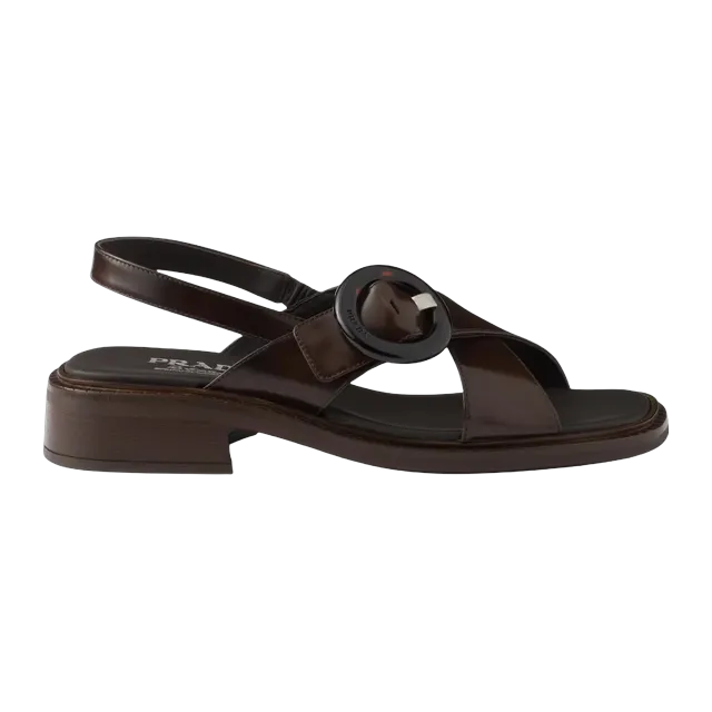 Prada Brushed Leather Sandals With Buckle Brown — Authentic Shoes & Footwear at CLZTURE