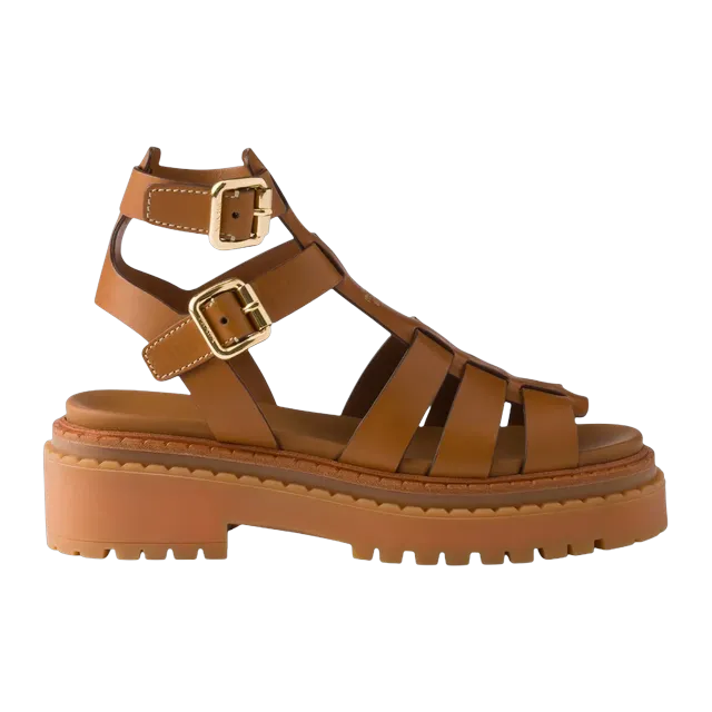 Prada Leather Sandals With Ankle Straps Brown — Authentic Prada in stock at CLZTURE