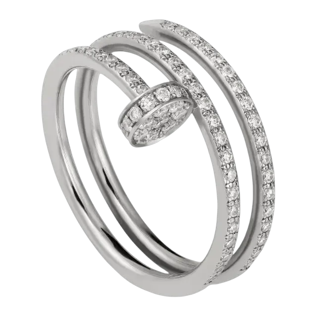Cartier Ring Juste Un Clou Double Semi-Pavée Silver — Authentic Rings at CLZTURE