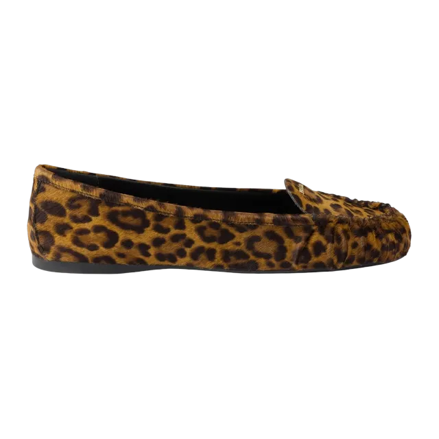 Prada Printed Leather Ballerinas Brown — Authentic Loafers & Flats at CLZTURE