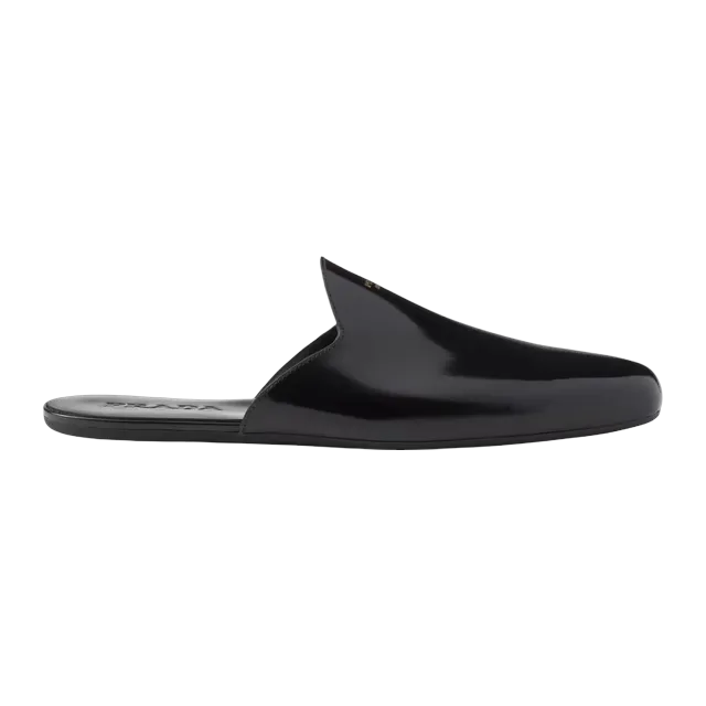 Prada Brushed Leather Slippers Black — Authentic Prada in stock at CLZTURE