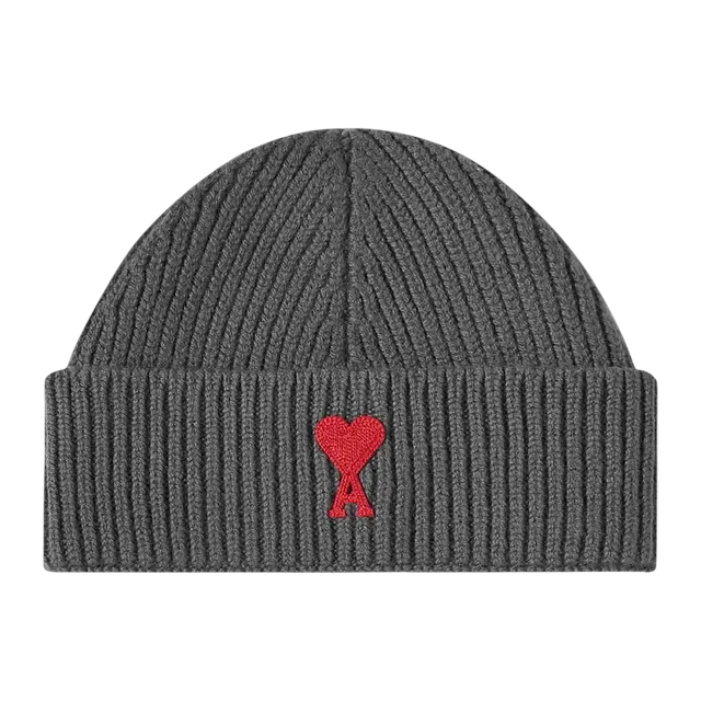 AMI Paris Beanie Grey/Red — Authentic Accessories at CLZTURE