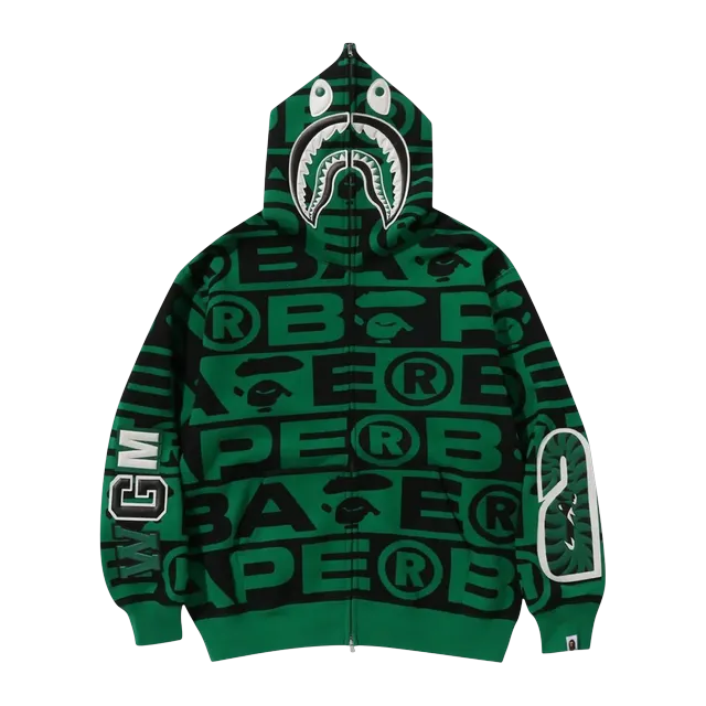 BAPE Lux Sport Pattern Shark Full Zip Hoodie Green — Authentic Hoodies & Sweats at CLZTURE