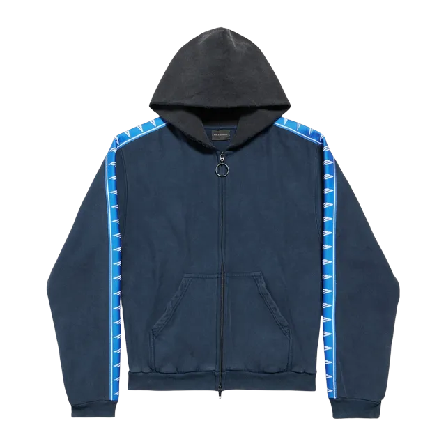 Balenciaga Hoodie à Capuche Zippé Stripe Patched Blue — Authentic at CLZTURE