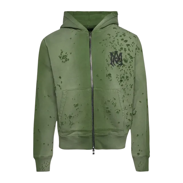 Amiri Ma Logo Shotgun Zip Hoodie Green — Authentic Hoodies & Sweats at CLZTURE