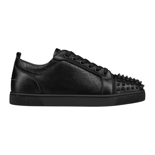 Christian Louboutin Louis Junior Spikes Orlato Flat Black Cl Pattern — Authentic Shoes & Footwear at CLZTURE