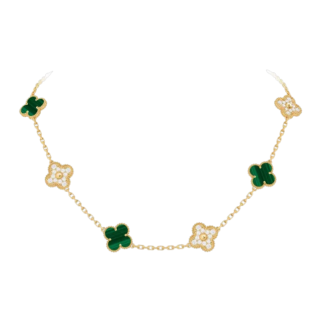 Van Cleef & Arpels Vintage Alhambra 10 Motifs Malachite Gold — Authentic Jewelry at CLZTURE