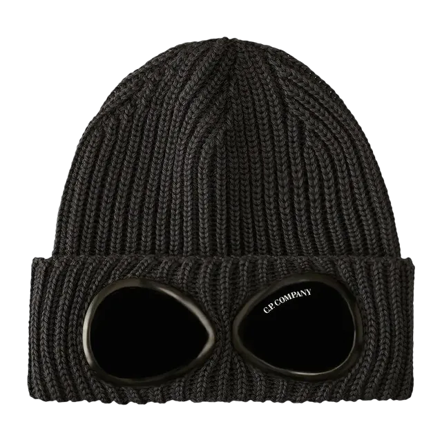 C.P. Company Extra Fine Merino Wool Goggle Beanie Ebony — Authentic Accessories at CLZTURE