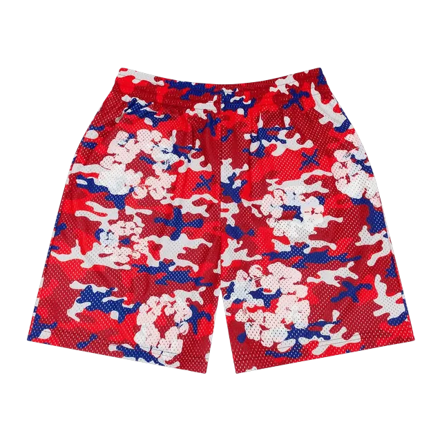 Denim Tears Camo Cotton Wreath Mesh Shorts Red — Authentic Shorts at CLZTURE