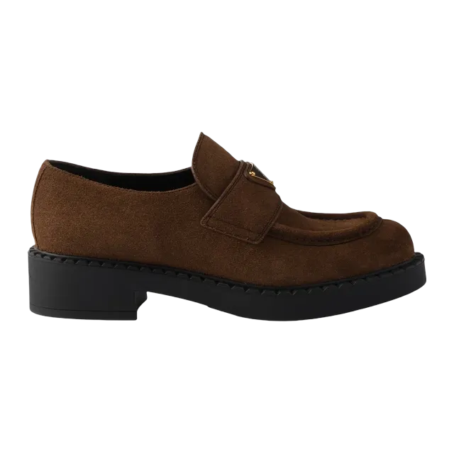Prada Chocolate Suede Loafers Brown — Authentic Prada in stock at CLZTURE