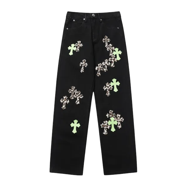 Chrome Hearts Cross Patch Jeans Light Green Leopard — Authentic Chrome Hearts in stock at CLZTURE