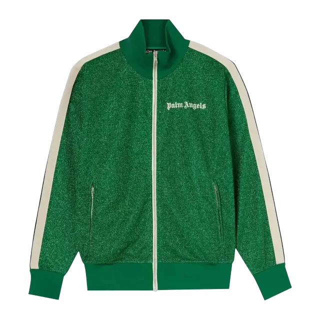 Palm Angels Lurex Track Jacket Green/White — Authentic Jackets & Outerwear at CLZTURE